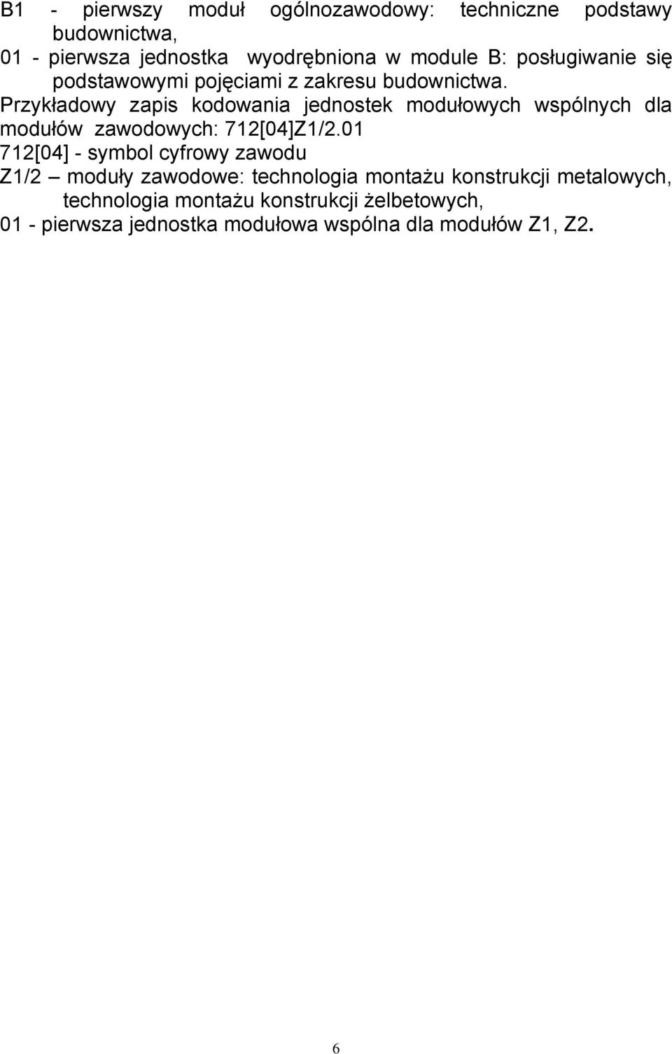 Przykładowy zapis kodowania jednostek modułowych wspólnych dla modułów zawodowych: 712[04]Z1/2.