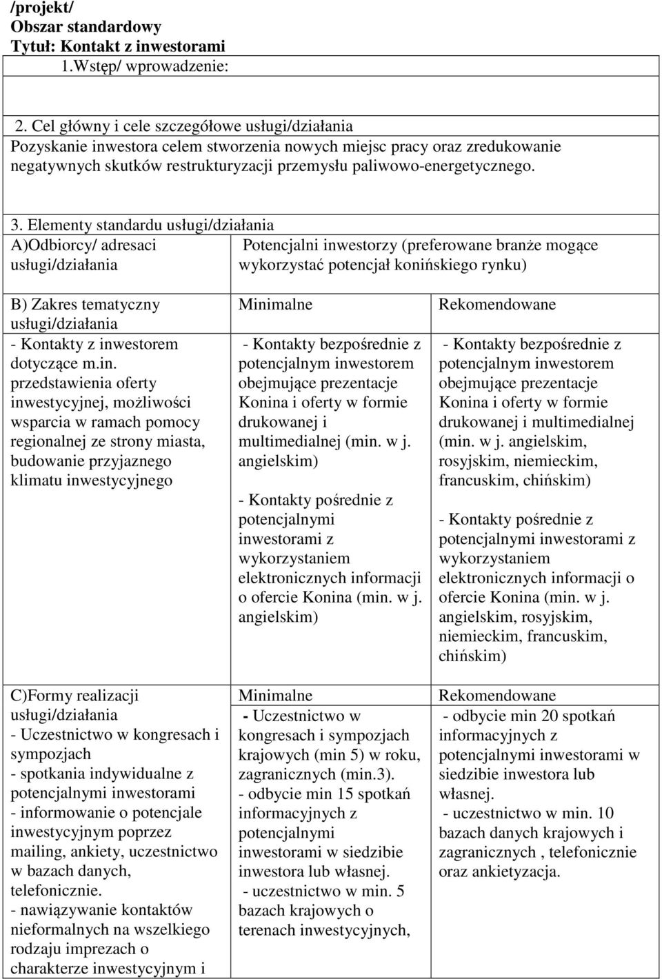 Elementy standardu A)Odbiorcy/ adresaci Potencjalni inw