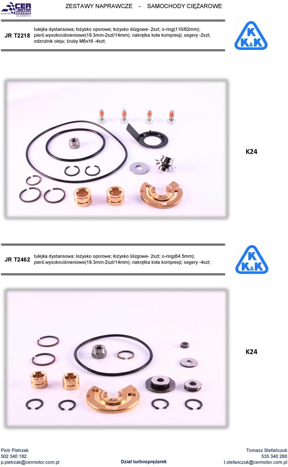 3mm-2szt/14mm); nakrętka koła kompresji; segery -2szt; odzrutnik oleju; śruby M6x16-4szt; K24