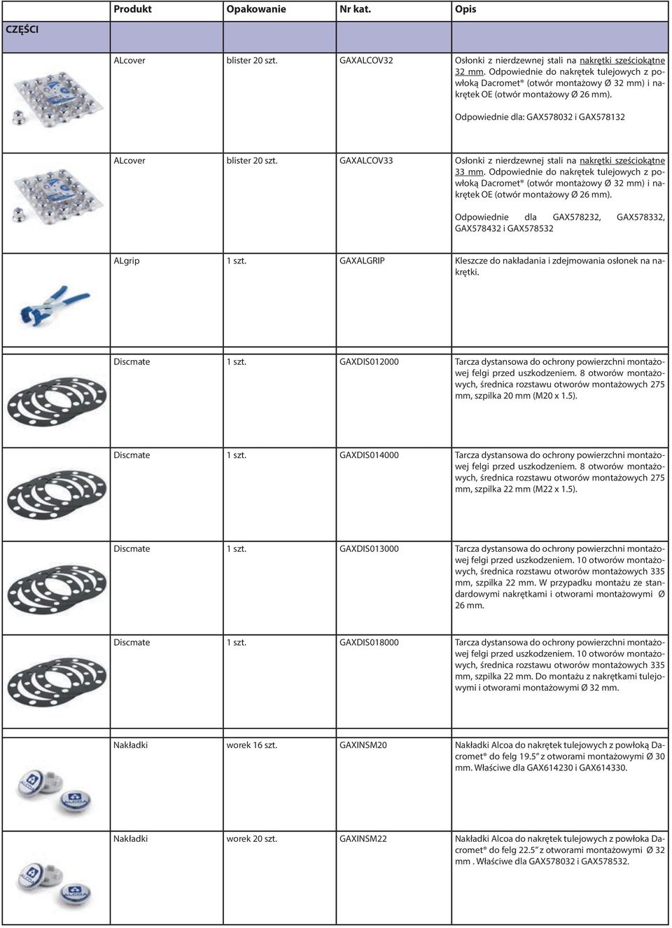 GAXALCOV33 Osłonki z nierdzewnej stali na nakrętki sześciokątne 33 mm. Odpowiednie do nakrętek tulejowych z powłoką Dacromet (otwór montażowy Ø 32 mm) i nakrętek OE (otwór montażowy Ø 26 mm).