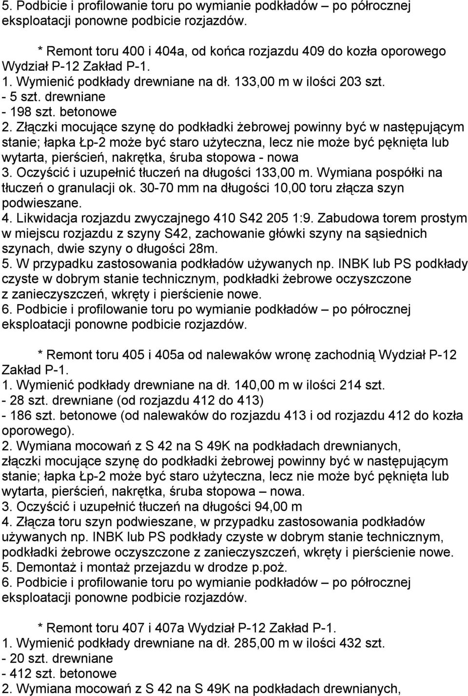 Złączki mocujące szynę do podkładki żebrowej powinny być w następującym stanie; łapka Łp-2 może być staro użyteczna, lecz nie może być pęknięta lub wytarta, pierścień, nakrętka, śruba stopowa - nowa
