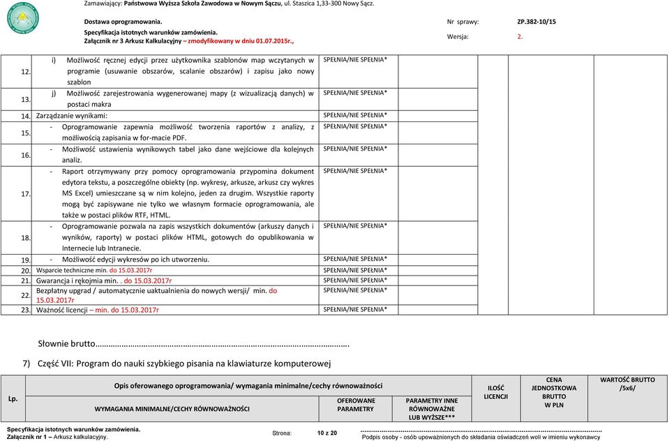 wizualizacją danych) w postaci makra 14. Zarządzanie wynikami: 15. możliwością zapisania w for-macie PDF. - Oprogramowanie zapewnia możliwość tworzenia raportów z analizy, z 16.