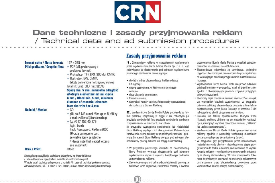 5 mm, minimalna odległość istotnych elementów od linii cięcia 4 mm / Bleed min.