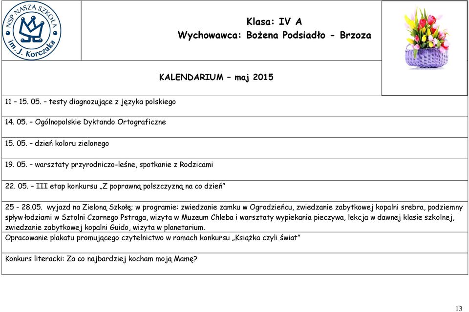 podziemny spływ łodziami w Sztolni Czarnego Pstrąga, wizyta w Muzeum Chleba i warsztaty wypiekania pieczywa, lekcja w dawnej klasie szkolnej, zwiedzanie zabytkowej kopalni Guido,