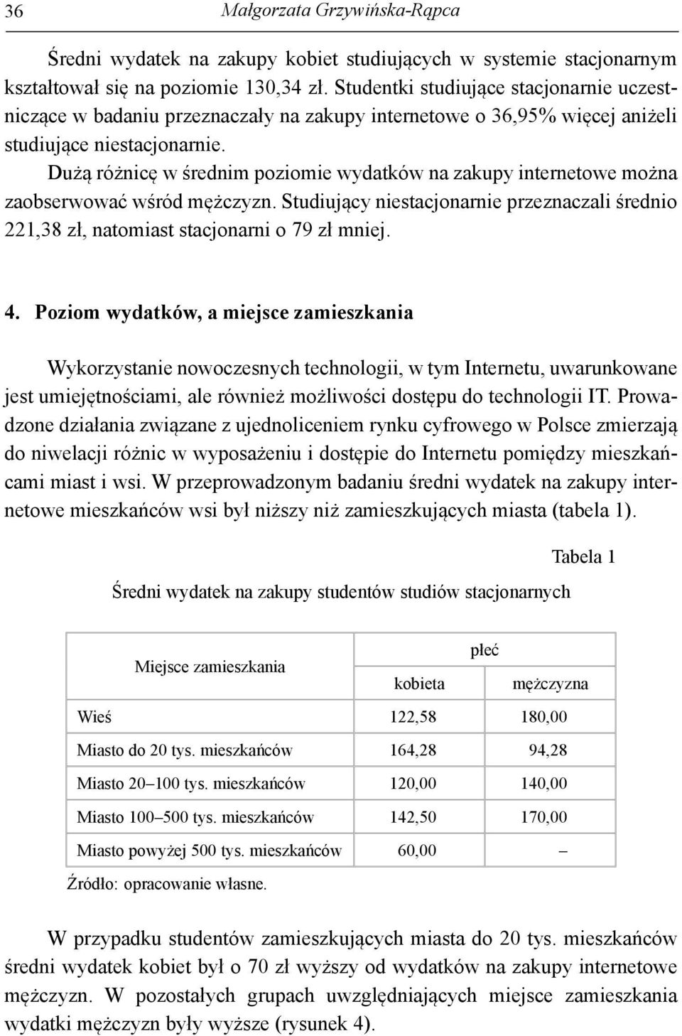 Dużą różnicę w średnim poziomie wydatków na zakupy internetowe można zaobserwować wśród mężczyzn. Studiujący niestacjonarnie przeznaczali średnio 221,38 zł, natomiast stacjonarni o 79 zł mniej. 4.