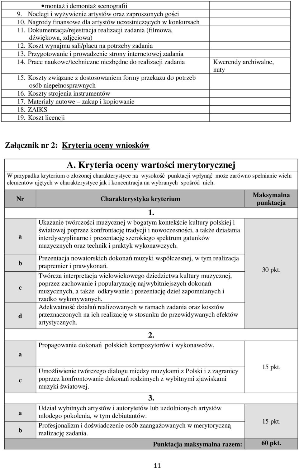 Prace naukowe/techniczne niezbędne do realizacji zadania Kwerendy archiwalne, nuty 15. Koszty związane z dostosowaniem formy przekazu do potrzeb osób niepełnosprawnych 16.