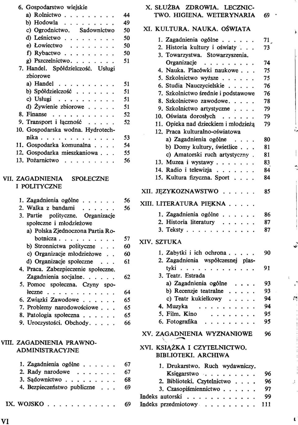 Hydrotechnika............. 11. Gospodarka komunalna.... 12. Gospodarka mieszkaniowa... 13. Poiamictwo......... VII. ZAGADNIENIA I POLITYCZNE SPOLECZNE 1. Zagadnienia og6lne...... 2. Walka z bandami.