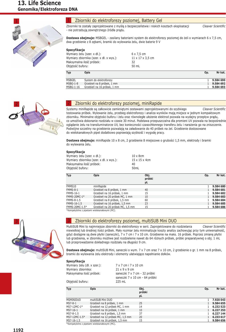 Cleaver Scientific Dostawa obejmuje: MSBGEL - zasilany bateriami system do elektroforezy poziomej do żeli o wymiarach x 7, cm, dwa grzebienie z 8 zębami, bramki do wylewania żelu, dwie baterie 9 V