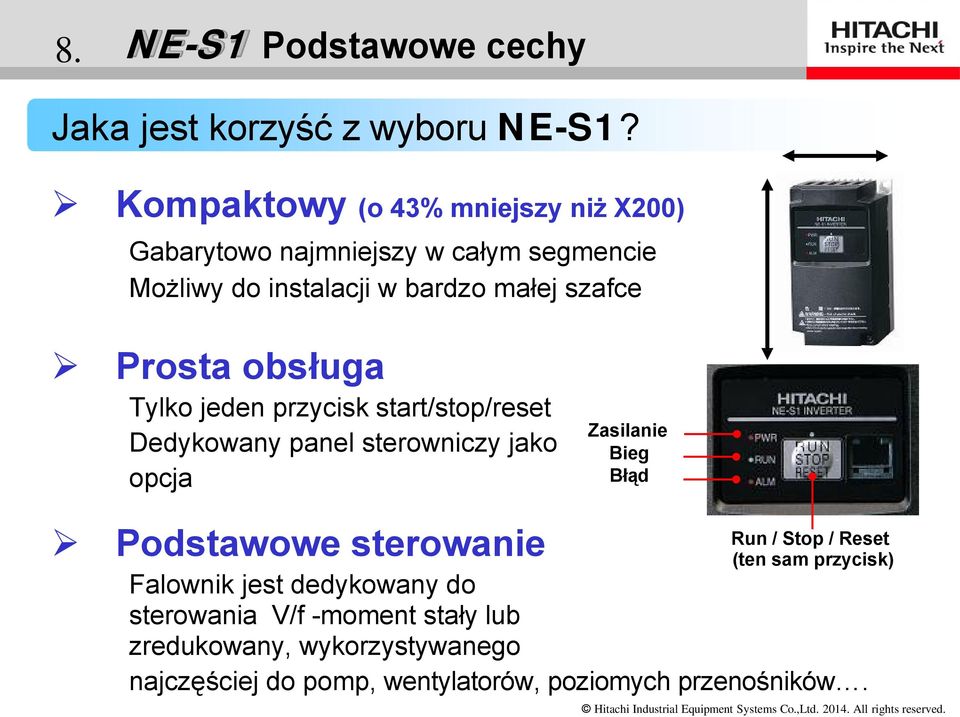 Prosta obsługa Tylko jeden przycisk start/stop/reset Dedykowany panel sterowniczy jako opcja Zasilanie Bieg Błąd Podstawowe