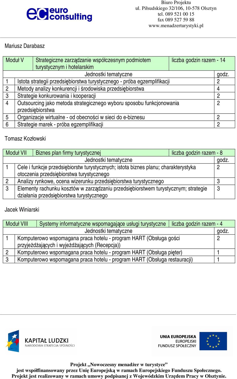 Organizacje wirtualne - od obecności w sieci do e-biznesu 2 6 Strategie marek - próba egzemplifikacji 2 Tomasz Kozłowski Moduł VII Biznes plan firmy turystycznej liczba godzin razem - 8 1 Cele i