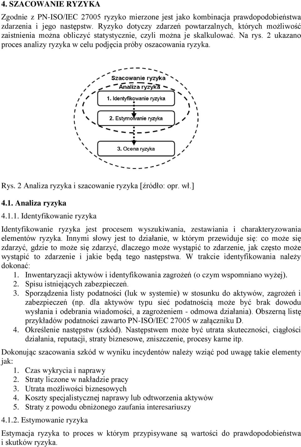 2 ukazano proces analizy ryzyka w celu podjęcia próby oszacowania ryzyka. Rys. 2 Analiza ryzyka i szacowanie ryzyka [źródło: opr. wł.] 4.1.