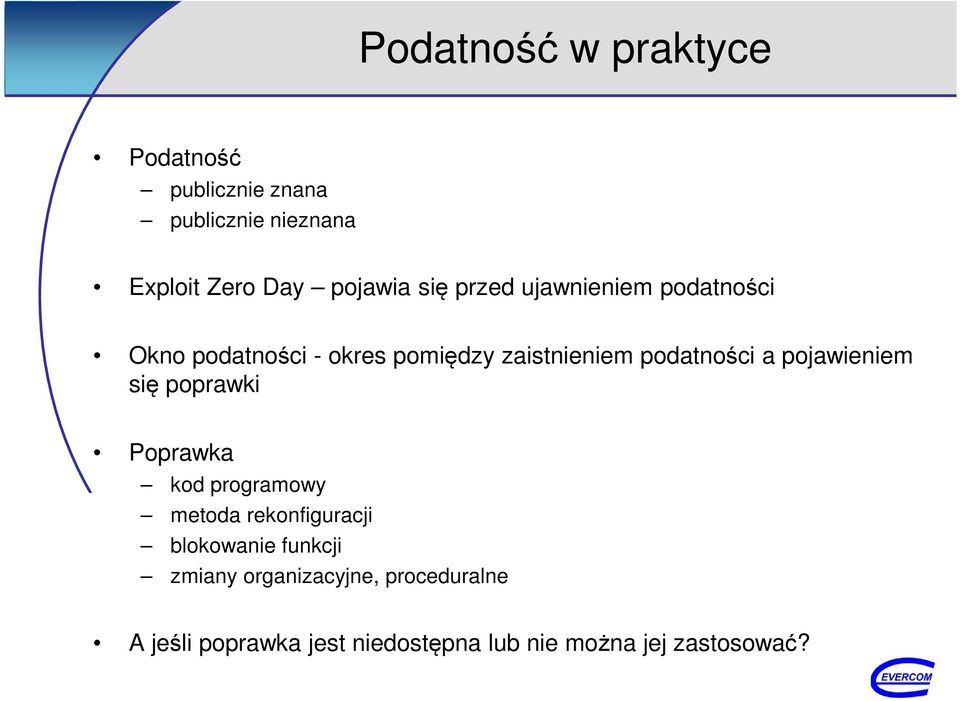 pojawieniem się poprawki Poprawka kod programowy metoda rekonfiguracji blokowanie funkcji