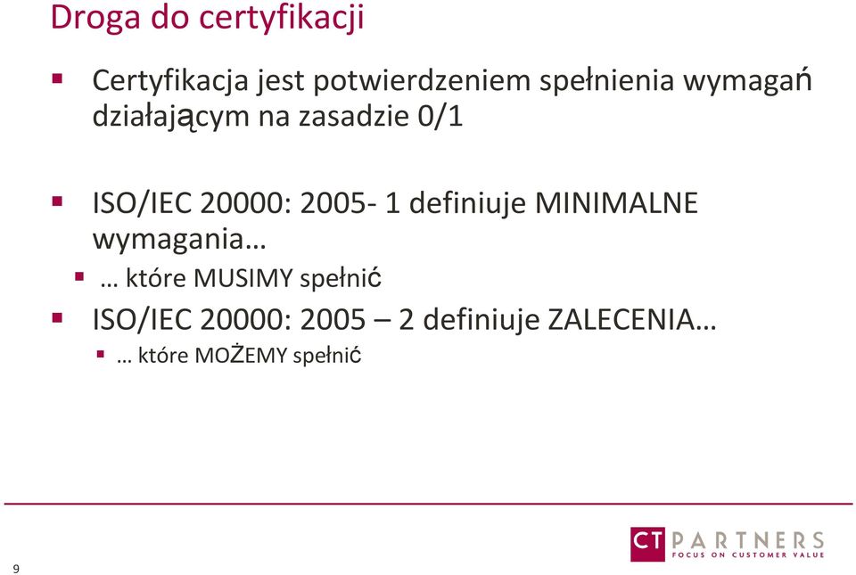 20000: 2005-1 definiuje MINIMALNE wymagania które MUSIMY