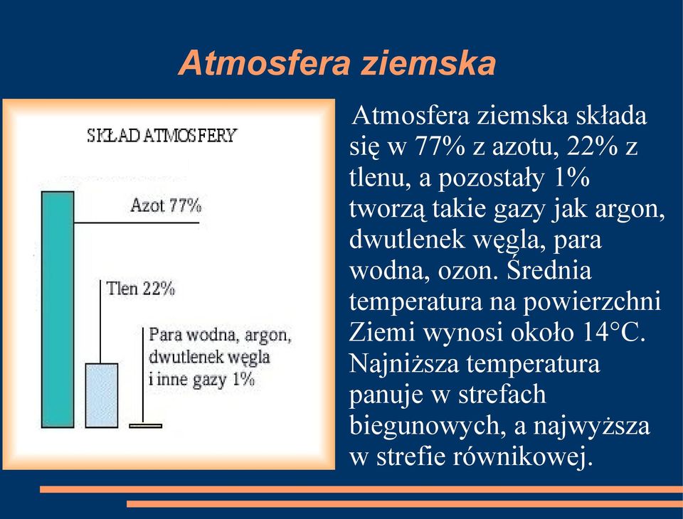 ozon. Średnia temperatura na powierzchni Ziemi wynosi około 14 C.