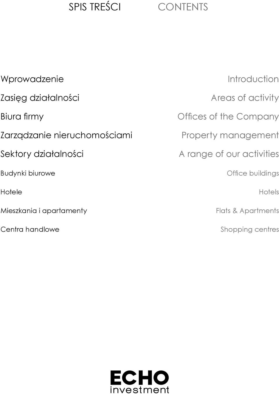 apartamenty Centra handlowe Introduction Areas of activity Offices of the Company