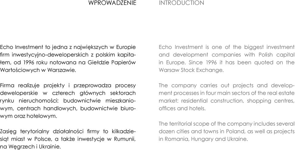 Zasięg terytorialny działalności firmy to kilkadziesiąt miast w Polsce, a także inwestycje w Rumunii, na Węgrzech i Ukrainie.