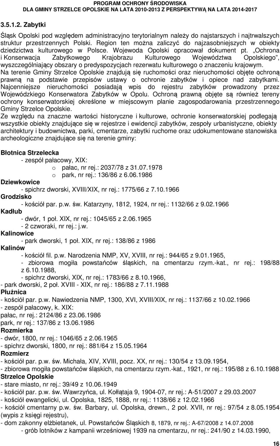 Ochrona i Konserwacja Zabytkowego Krajobrazu Kulturowego Województwa Opolskiego, wyszczególniający obszary o predyspozycjach rezerwatu kulturowego o znaczeniu krajowym.