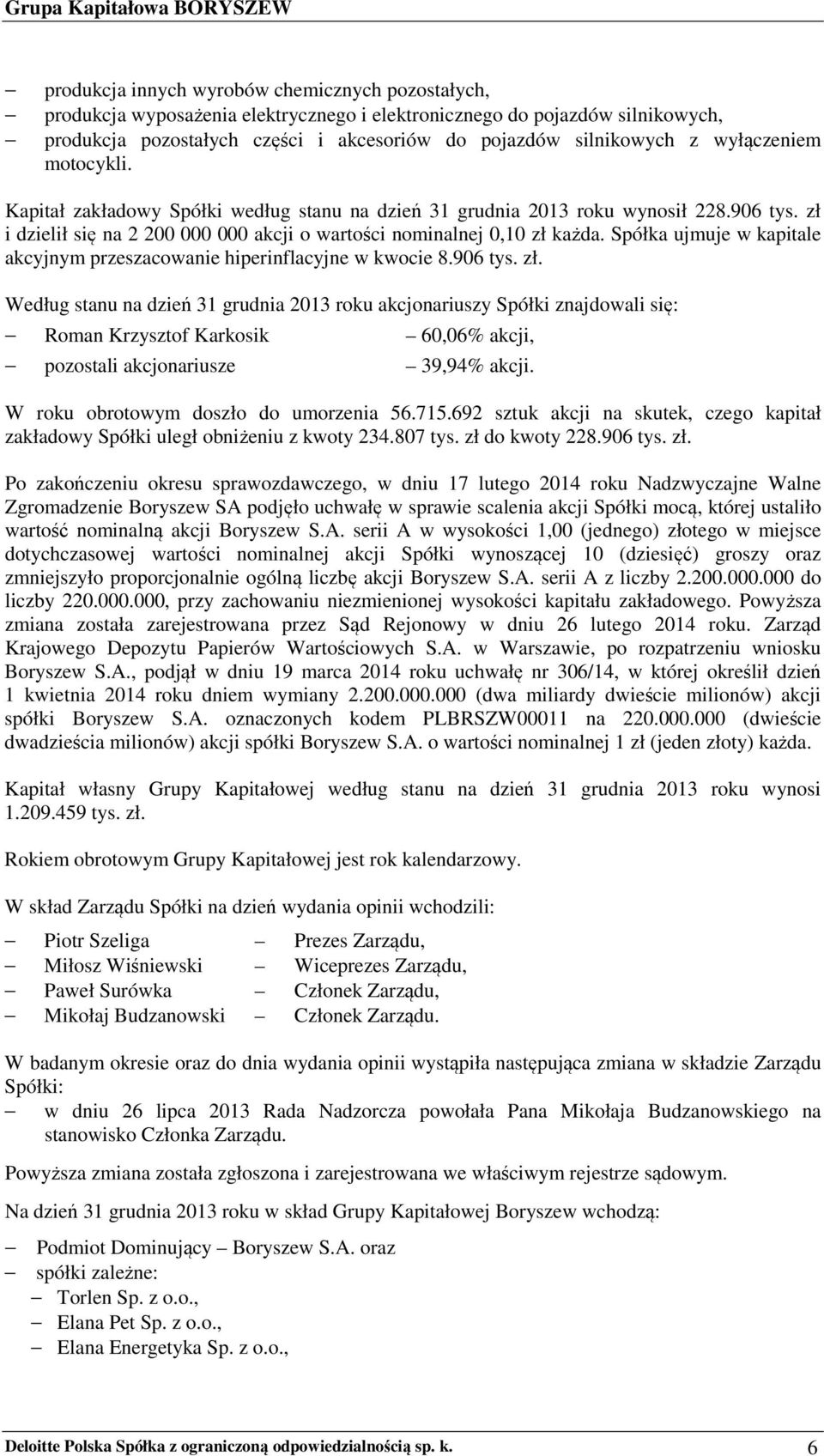 Spółka ujmuje w kapitale akcyjnym przeszacowanie hiperinflacyjne w kwocie 8.906 tys. zł.