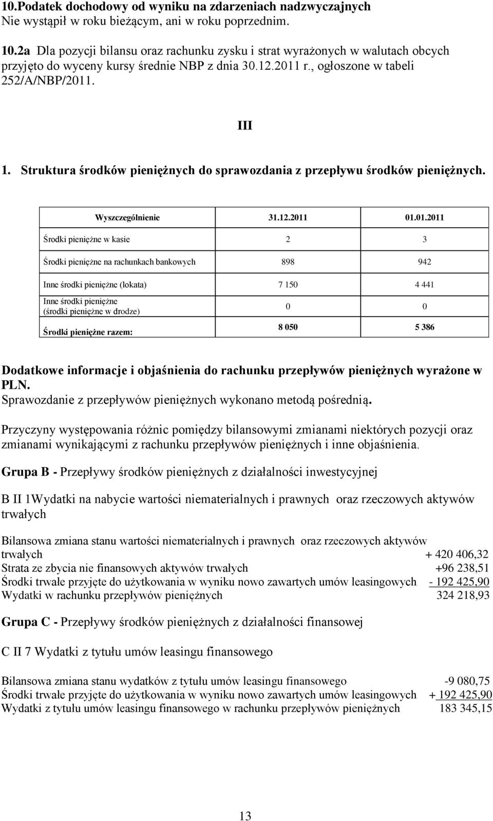 Struktura środków pieniężnych do sprawozdania z przepływu środków pieniężnych.