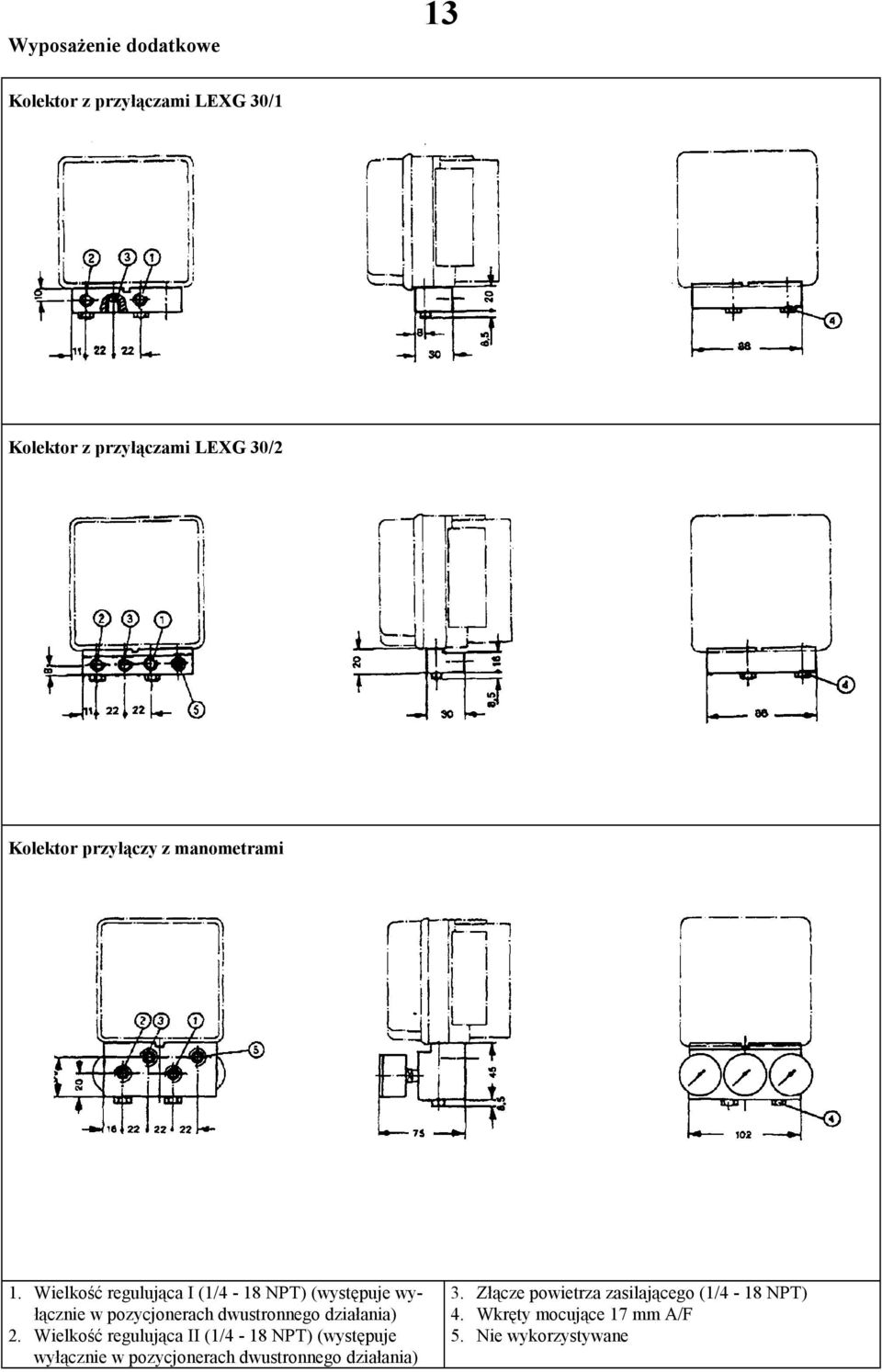 Wielkość regulująca I (1/4-18 NPT) (występuje wyłącznie w pozycjonerach dwustronnego ) 2.