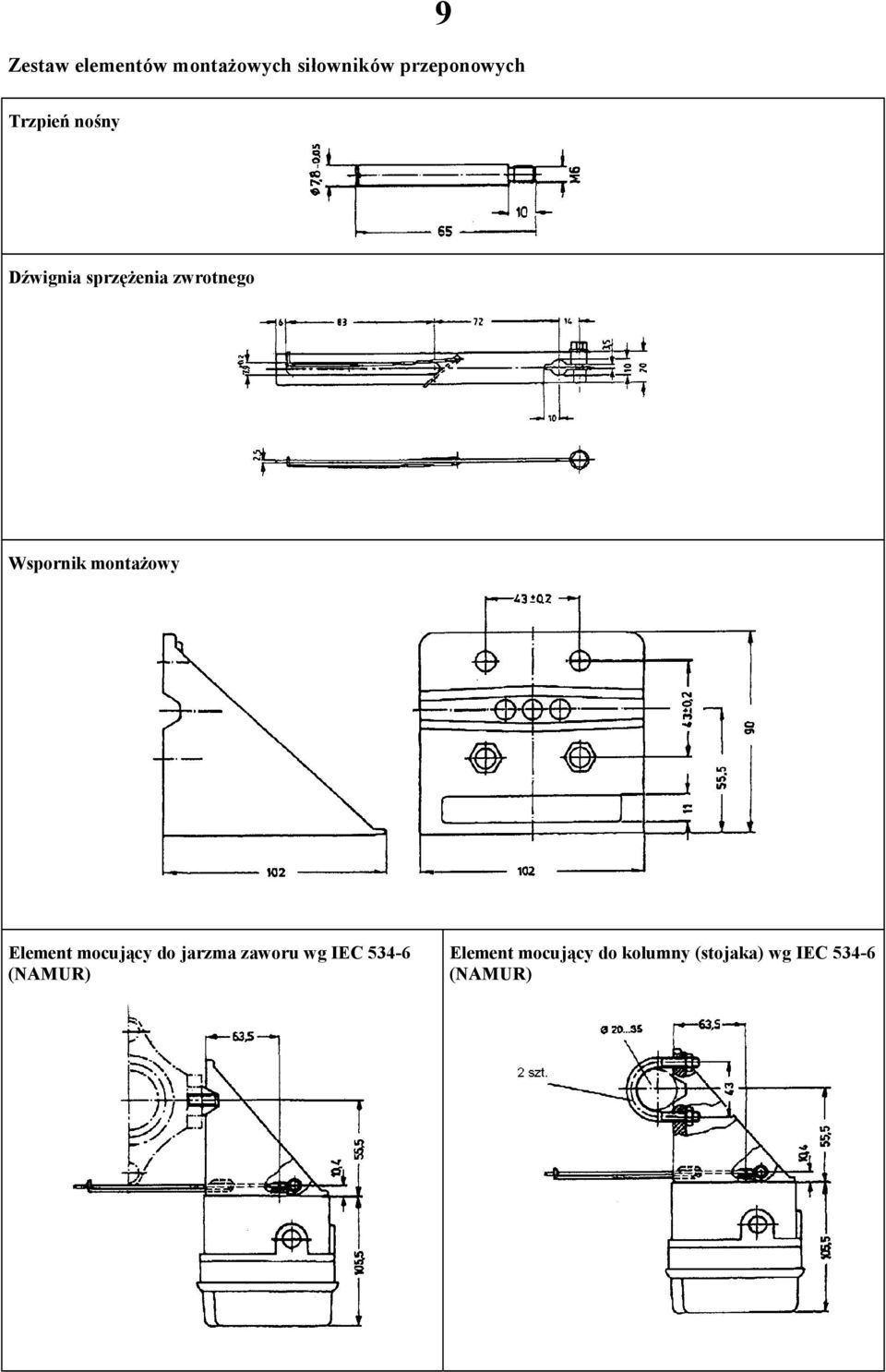 montażowy Element mocujący do jarzma zaworu wg IEC 534-6