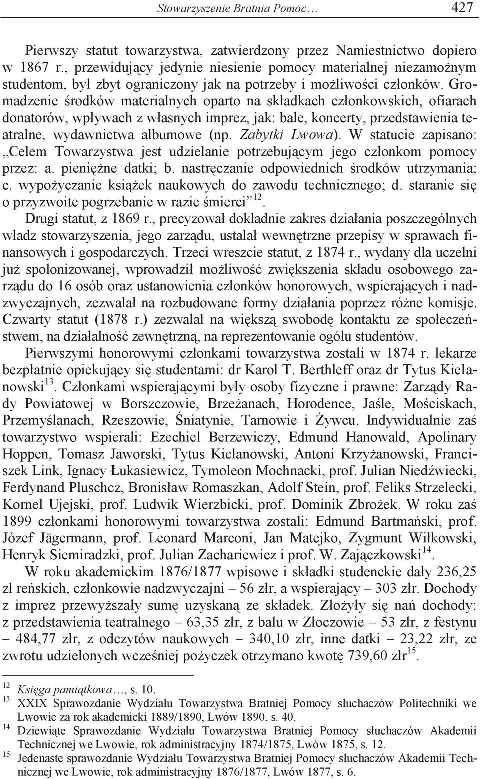 Gromadzenie środków materialnych oparto na składkach członkowskich, ofiarach donatorów, wpływach z własnych imprez, jak: bale, koncerty, przedstawienia teatralne, wydawnictwa albumowe (np.