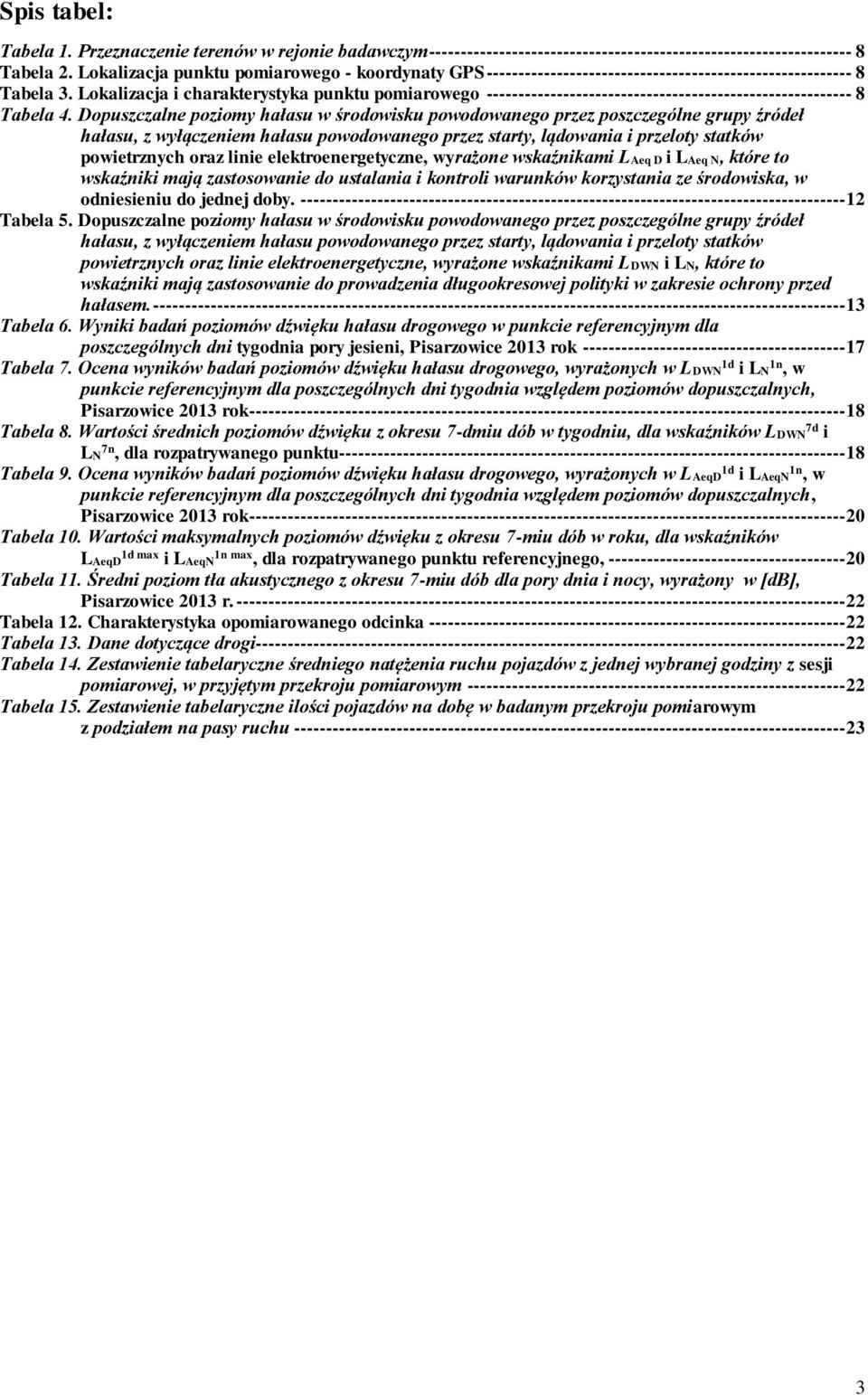 Lokalizacja i charakterystyka punktu pomiarowego --------------------------------------------------------- 8 Tabela 4.