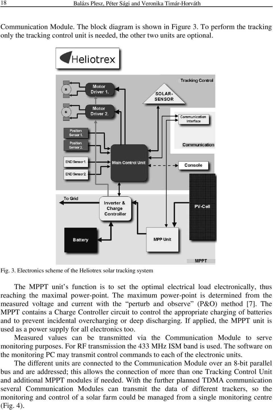 Electronics scheme of the Heliotrex solar tracking system The MPPT unit s function is to set the optimal electrical load electronically, thus reaching the maximal power-point.