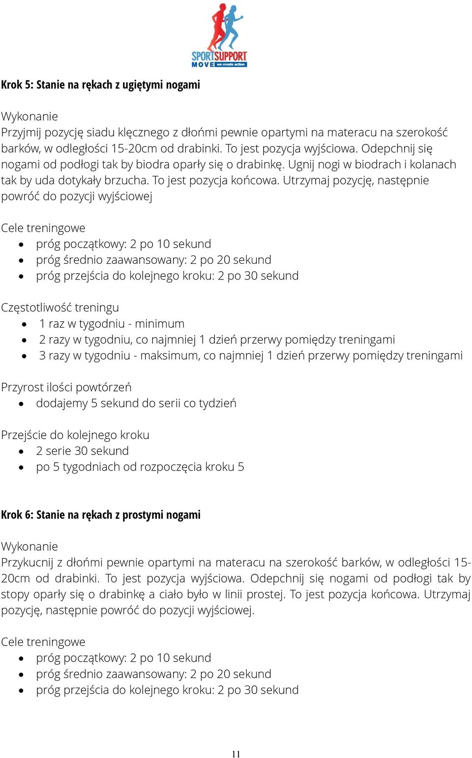 Utrzymaj pozycję, następnie powróć do pozycji wyjściowej próg początkowy: 2 po 10 sekund próg średnio zaawansowany: 2 po 20 sekund próg przejścia do kolejnego kroku: 2 po 30 sekund dodajemy 5 sekund