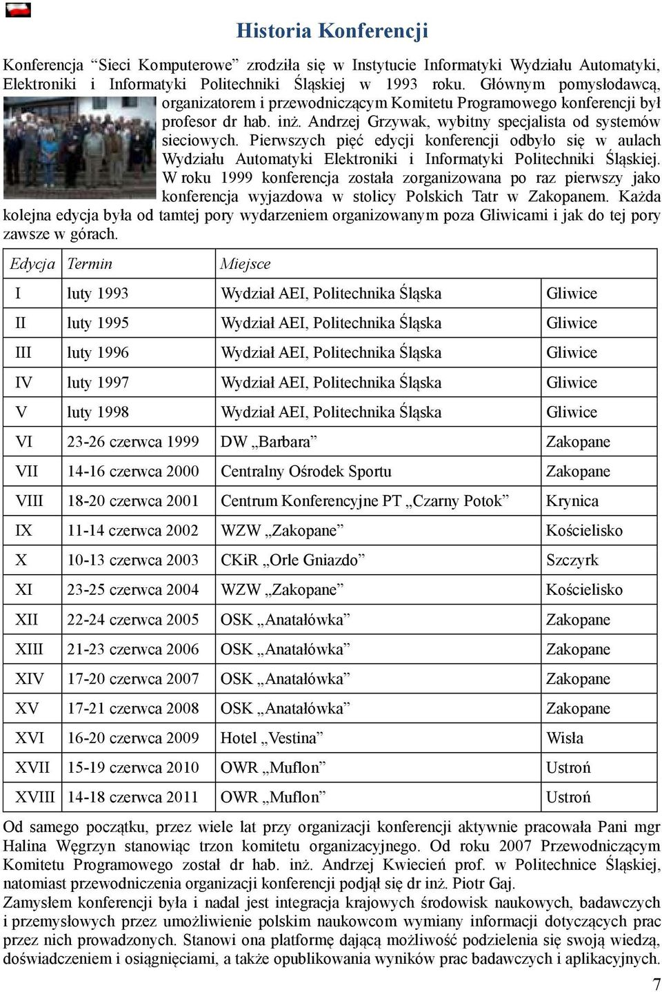 Pierwszych pięć edycji konferencji odbyło się w aulach Wydziału Automatyki Elektroniki i Informatyki Politechniki Śląskiej.