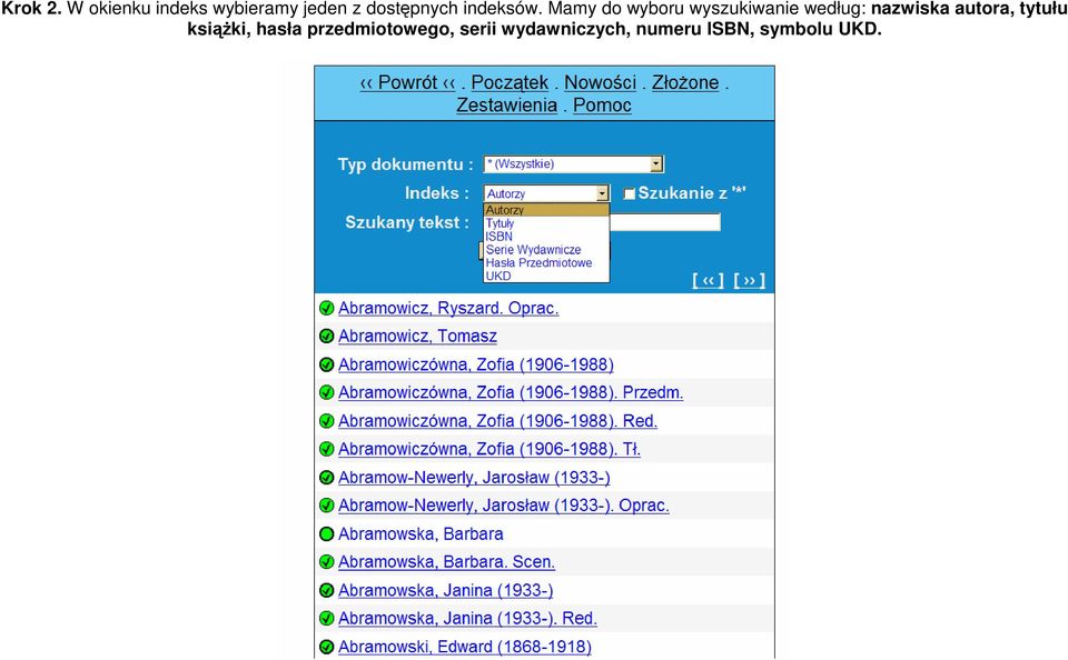 indeksów.