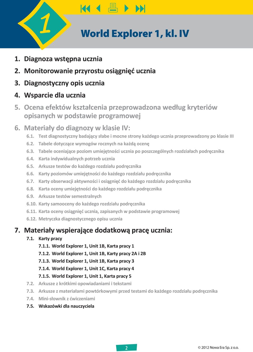 Test diagnostyczny badający słabe i mocne strony każdego ucznia przeprowadzony po klasie III 6.2. Tabele dotyczące wymogów rocznych na każdą ocenę 6.3.