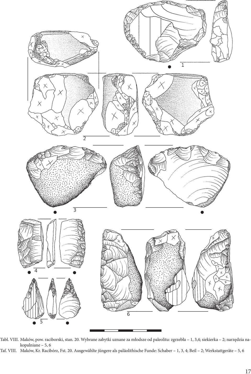 siekierka 2; narzędzia nakopalniane 5, 6 Taf. VIII. Maków, Kr.