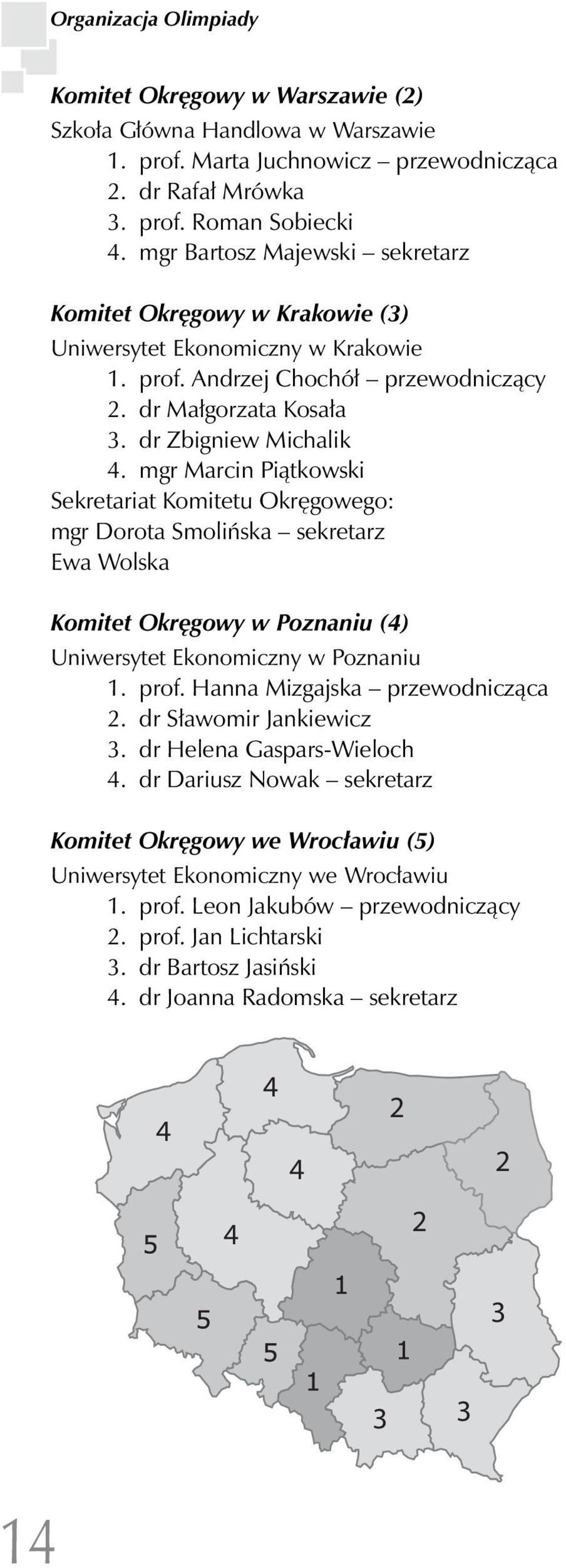 mgr Marcin Piątkowski Sekretariat Komitetu Okręgowego: mgr Dorota Smolińska sekretarz Ewa Wolska Komitet Okręgowy w Poznaniu (4) Uniwersytet Ekonomiczny w Poznaniu 1. prof.