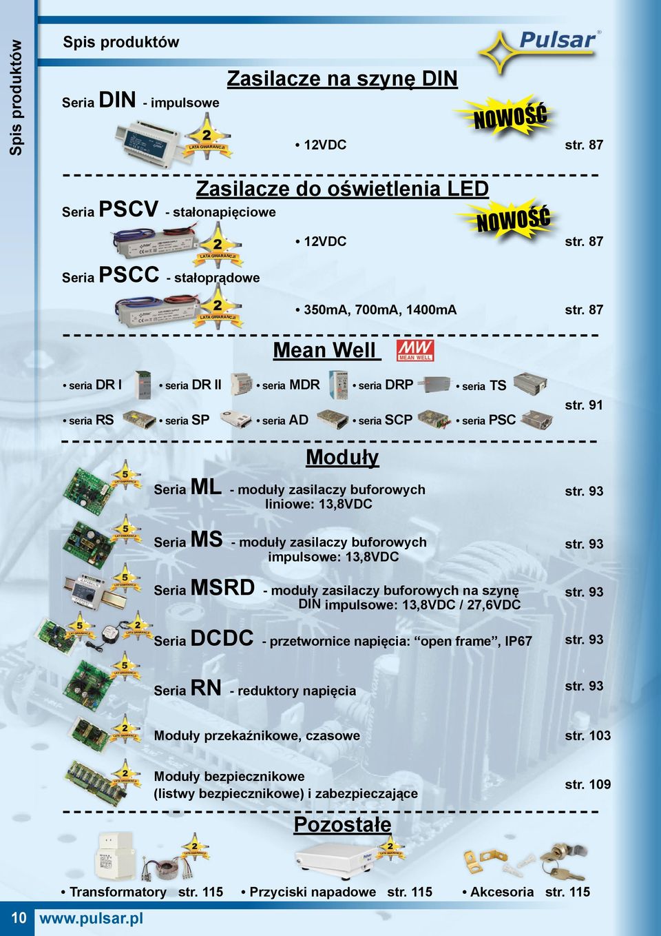 91 LAT GWARANCJI Moduły Seria ML - moduły zasilaczy buforowych liniowe: 13,8VDC str.