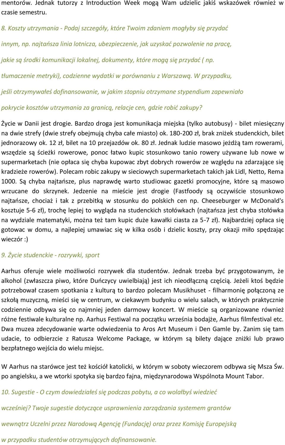 tłumaczenie metryki), codzienne wydatki w porównaniu z Warszawą.