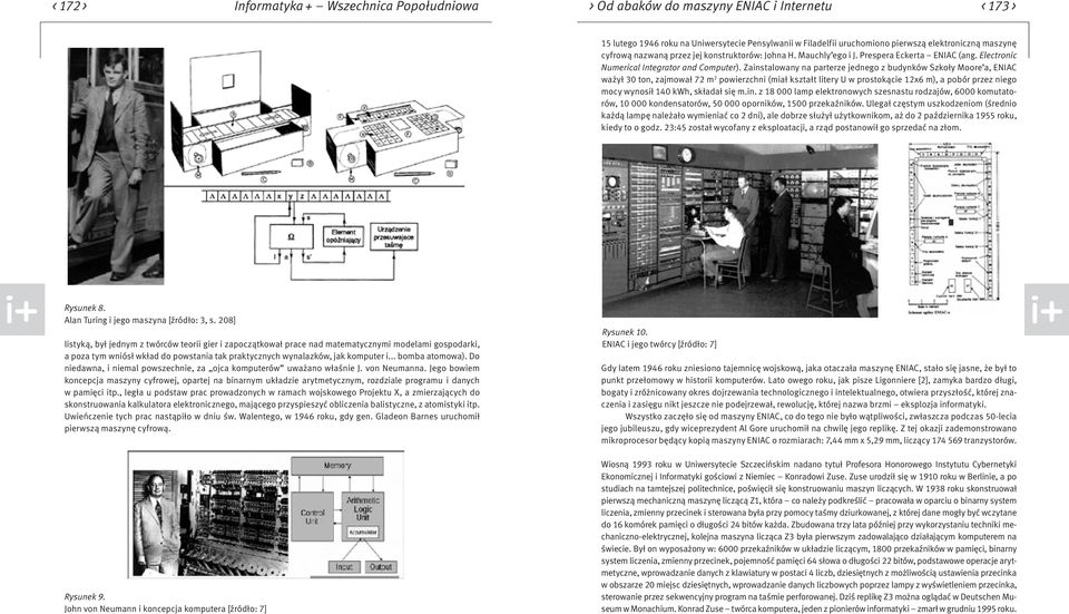 Zainstalowany na parterze jednego z budynków Szkoły Moore a, ENIAC ważył 30 ton, zajmował 72 m 2 powierzchni (miał kształt litery U w prostokącie 12x6 m), a pobór przez niego mocy wynosił 140 kwh,