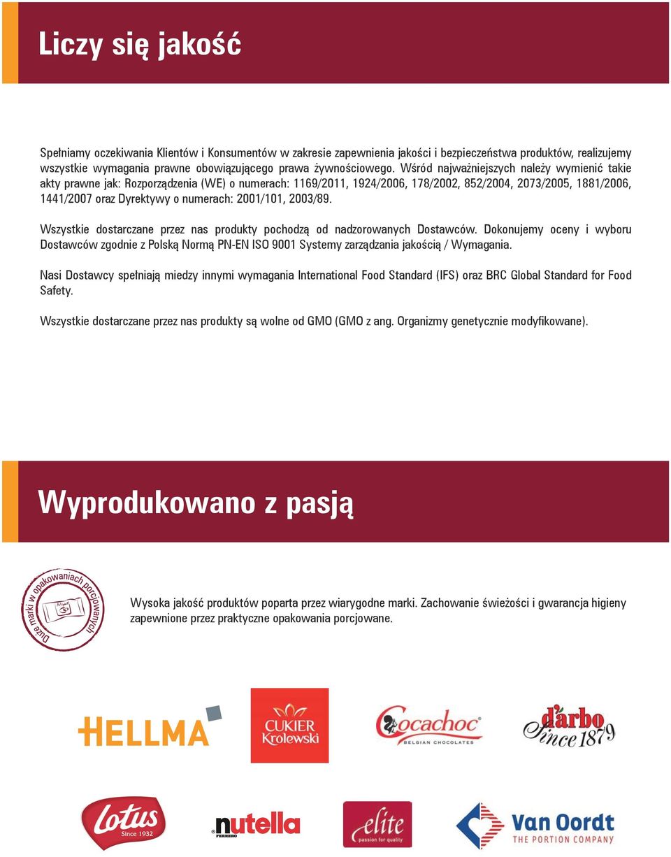 2001/101, 2003/89. Wszystkie dostarczane przez nas produkty pochodzą od nadzorowanych Dostawców.