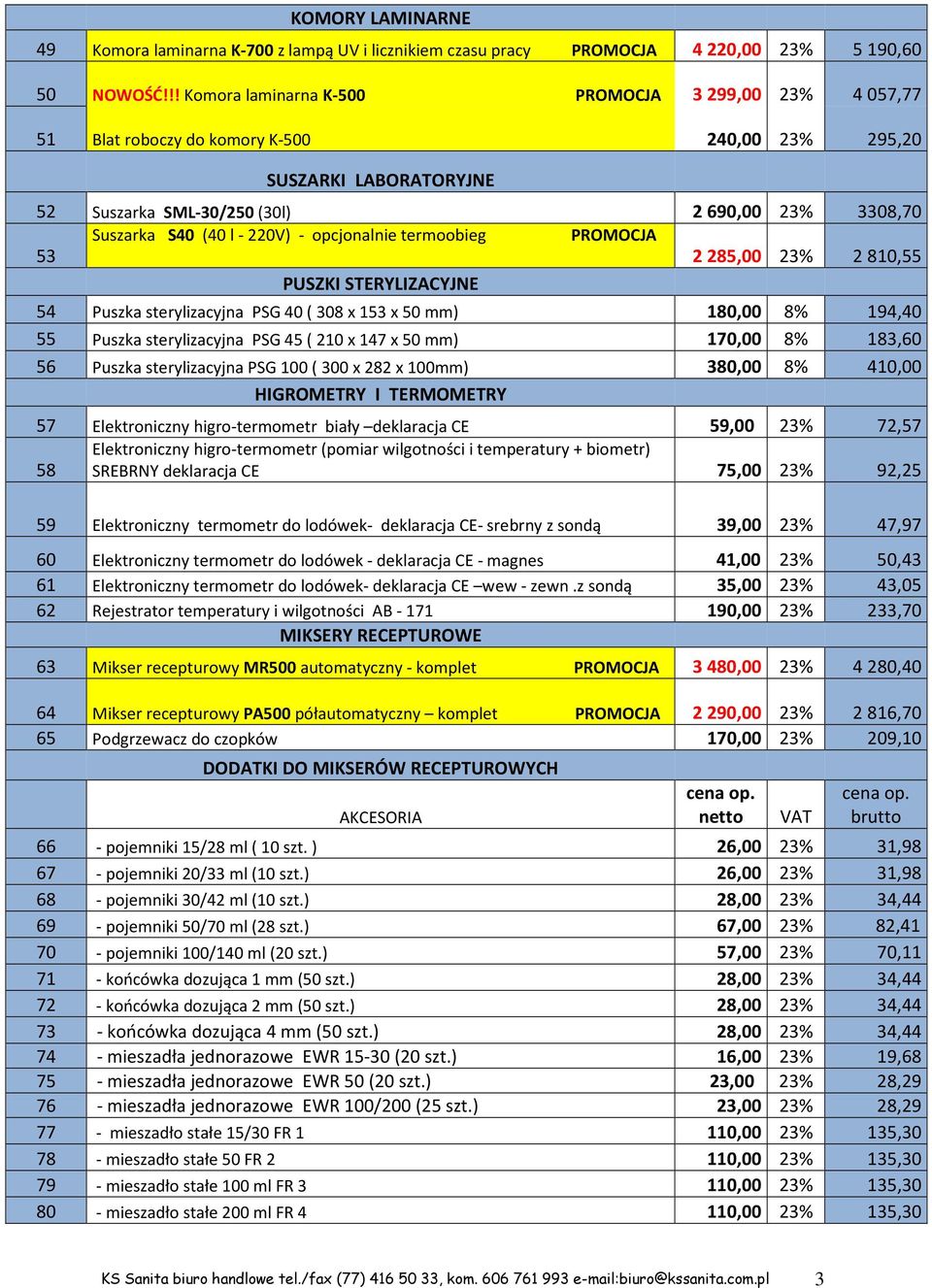 220V) - opcjonalnie termoobieg PROMOCJA 53 2285,00 23% 2810,55 PUSZKI STERYLIZACYJNE 54 Puszka sterylizacyjna PSG 40 ( 308 x 153 x 50 mm) 180,00 8% 194,40 55 Puszka sterylizacyjna PSG 45 ( 210 x 147