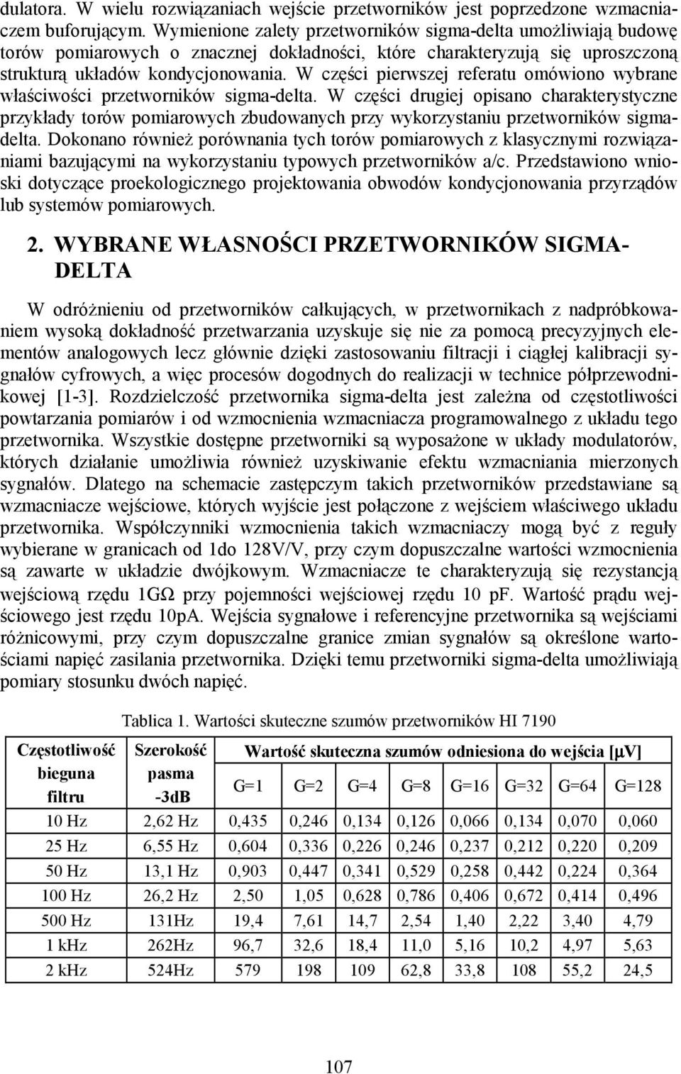 W części pierwszej referatu omówiono wybrane właściwości przetworników sigma-delta.