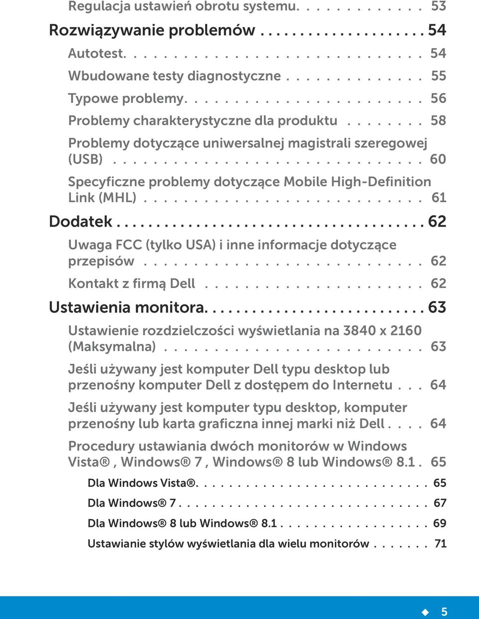 .............................. 60 Specyficzne problemy dotyczące Mobile High-Definition Link (MHL)............................ 61 Dodatek.