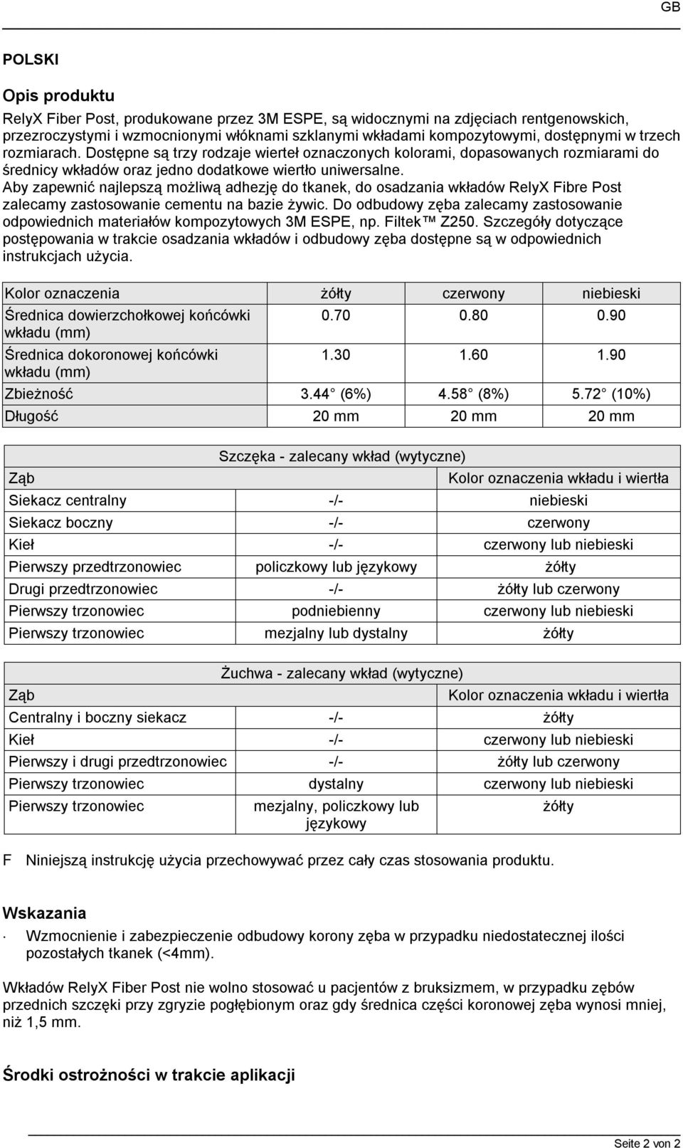 Aby zapewnić najlepszą możliwą adhezję do tkanek, do osadzania wkładów RelyX Fibre Post zalecamy zastosowanie cementu na bazie żywic.