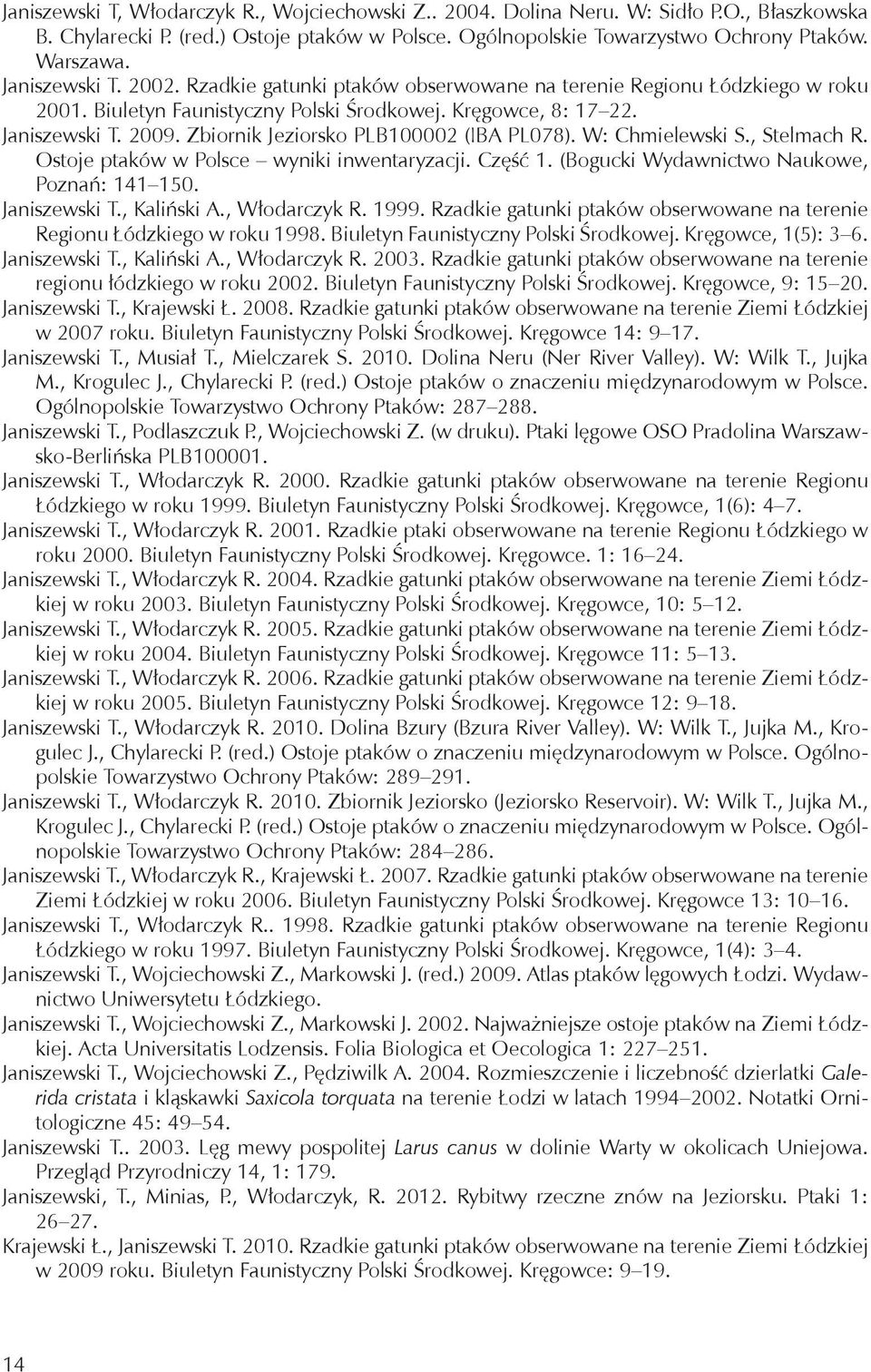 Zbiornik Jeziorsko PLB100002 (IBA PL078). W: Chmielewski S., Stelmach R. Ostoje ptaków w Polsce wyniki inwentaryzacji. Część 1. (Bogucki Wydawnictwo Naukowe, Poznań: 141 150. Janiszewski T.