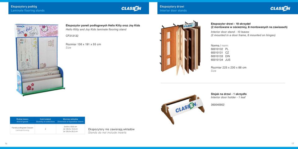 / norm: 60010132 PL 60010131 CZ 60010133 DIN 60010134 JUS Rozmiar 225 x 230 x 88 cm Stojak na drzwi - 1 skrzydło Interior door holder - 1 leaf 360040902 Rodzaj towaru Kind of goods Ilość kolekcji