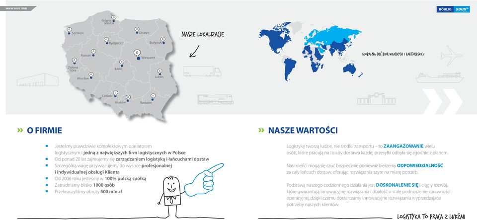 Szczególną wagę przywiązujemy do wysoce profesjonalnej i indywidualnej obsługi Klienta Od 2006 roku jesteśmy w 100% polską spółką Zatrudniamy blisko 1000 osób Przekroczyliśmy obroty 500 mln zł