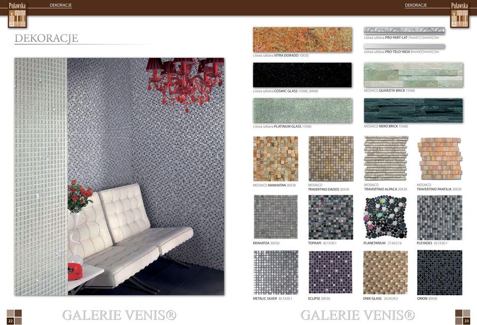 5m Listwa szklana COSMIC GLASS 15X60, 30X60 MOSAICO QUARZITA BRICK 15X60 Listwa szklana PLATINUM GLASS 15X60 MOSAICO NERO BRICK 15X60