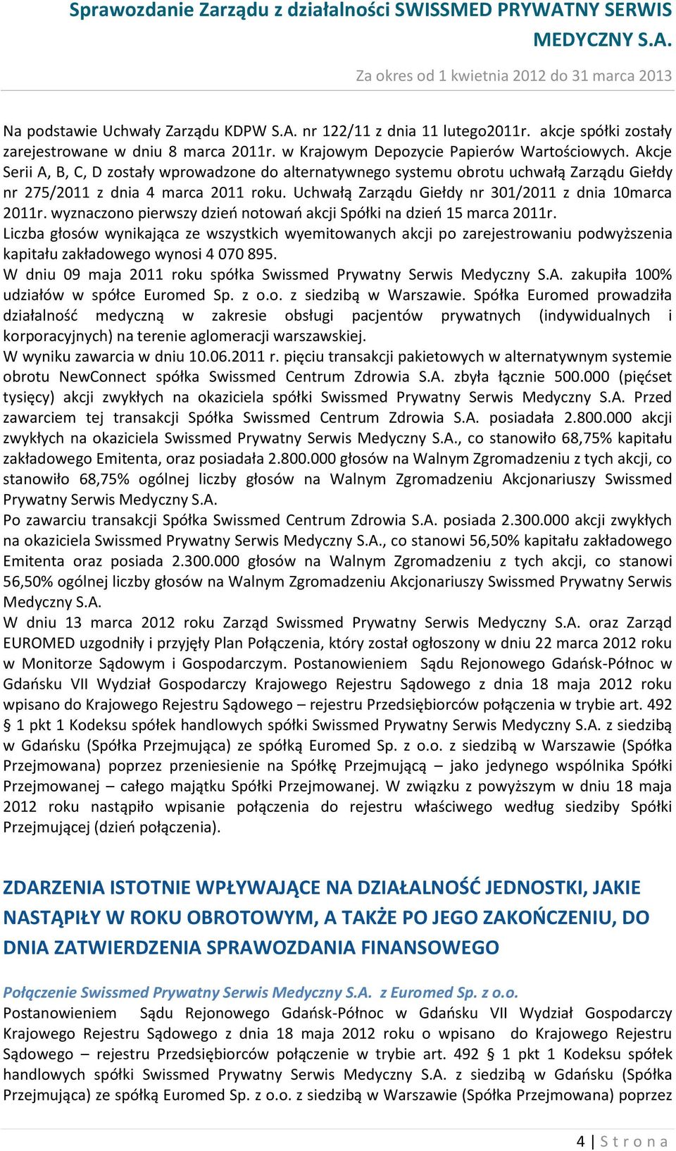 wyznaczono pierwszy dzień notowań akcji Spółki na dzień 15 marca 2011r.