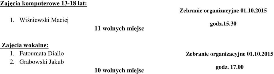 Zajęcia wokalne: 1. Fatoumata Diallo 2.