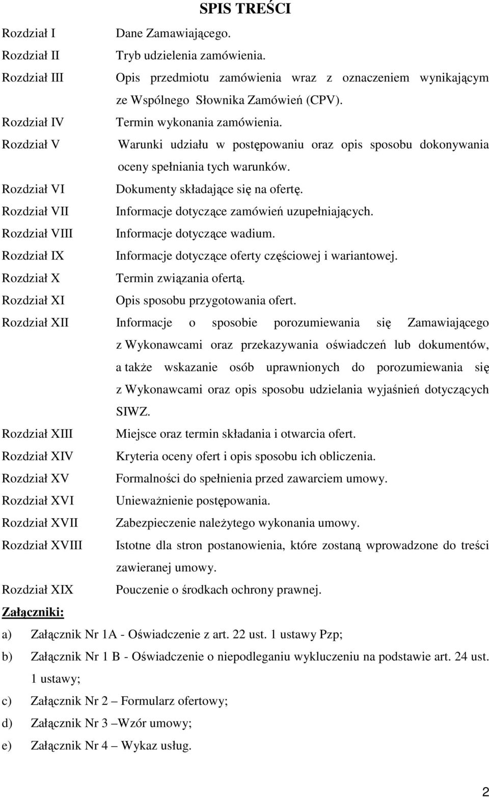 Rozdział VII Informacje dotyczące zamówień uzupełniających. Rozdział VIII Informacje dotyczące wadium. Rozdział IX Informacje dotyczące oferty częściowej i wariantowej.