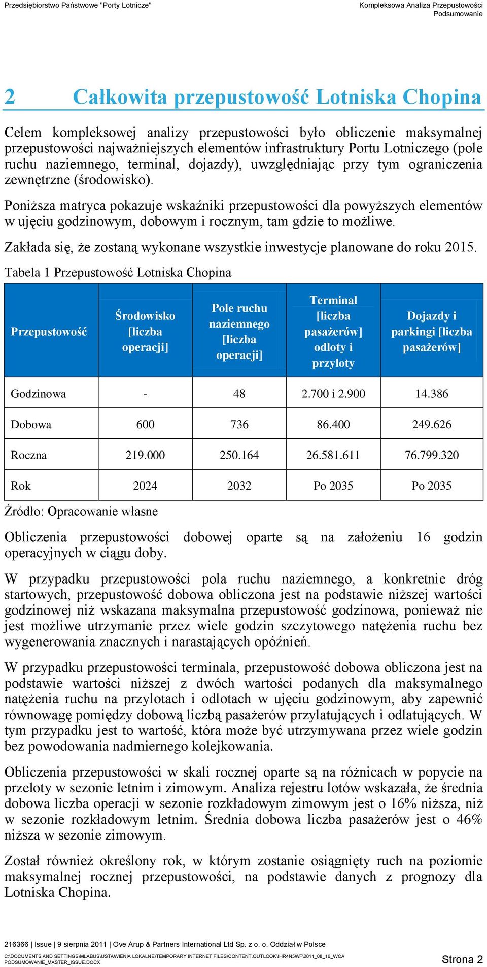 Poniższa matryca pokazuje wskaźniki przepustowości dla powyższych elementów w ujęciu godzinowym, dobowym i rocznym, tam gdzie to możliwe.